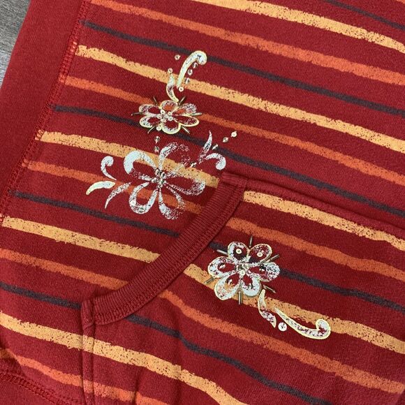 Maurices Womens Hoodie Sweatshirt Large Long Sleeve Striped Floral Sequin Pocket - Picture 4 of 8